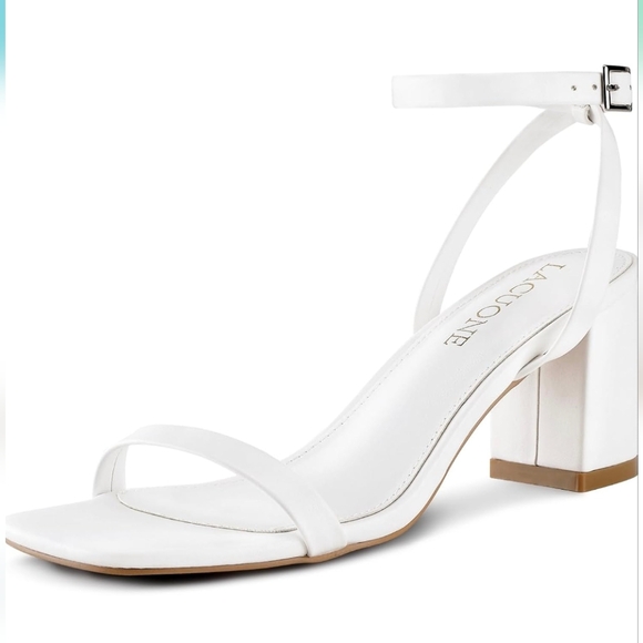 LACUONE Strappy Heels for women Block Chunky Heels Ankle Buckle Square Toe Heels - Picture 1 of 3